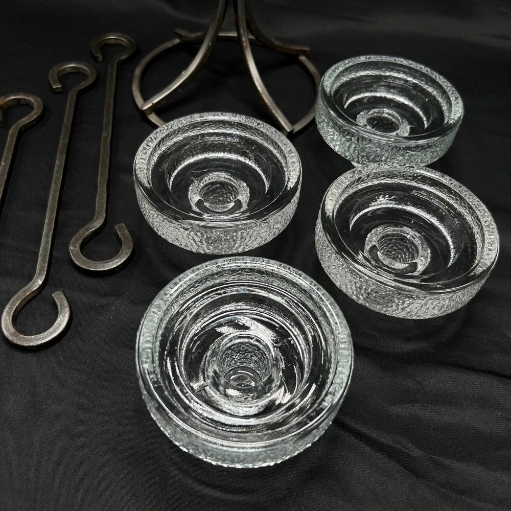 Erik Hoglund Boda Glassworks 4 Arm Iron‎ Candelabra 3 Hanging Rods Kosta Boda